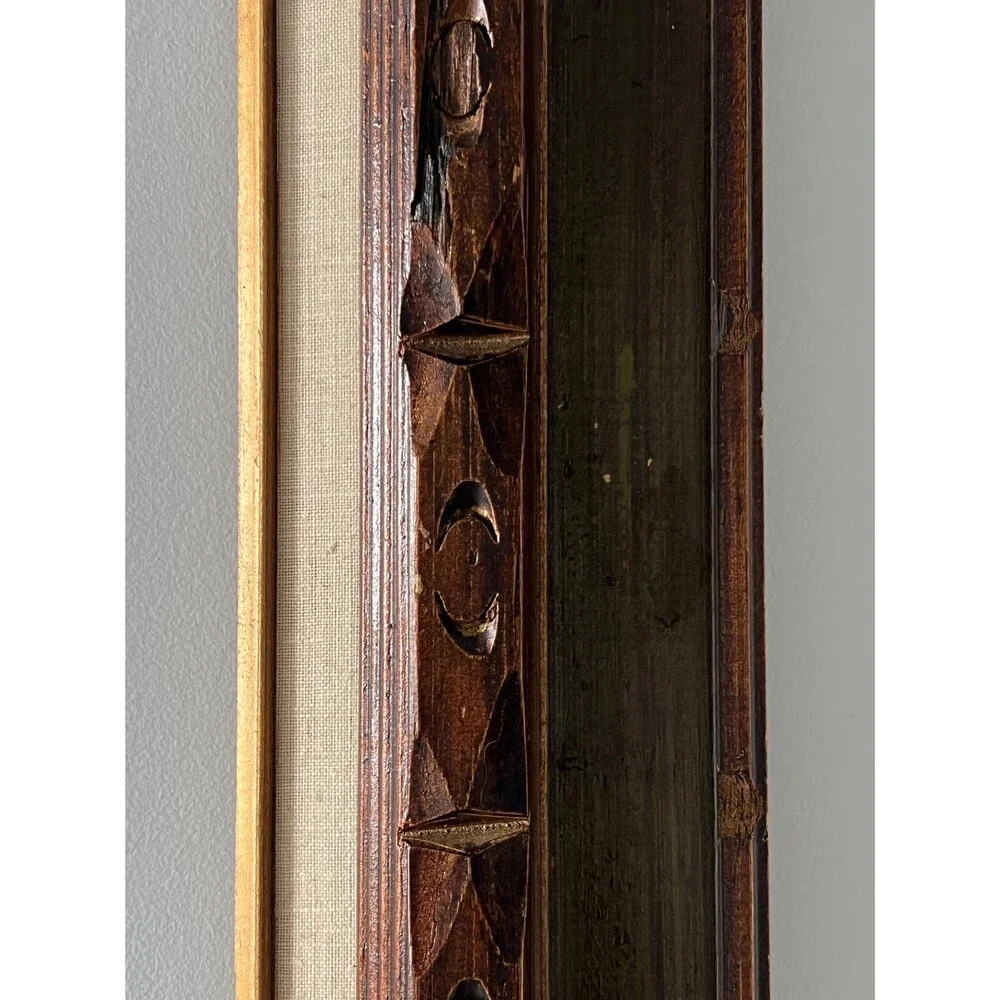 Vintage 12” x 16” Hand-carved Wood Frame w/Hunter Green, Gold, and Linen Detail